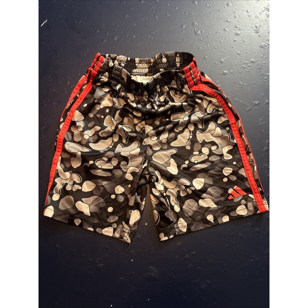 Boys Adidas Athletic Shorts Gray w/ Red Side Stripes-Size 7